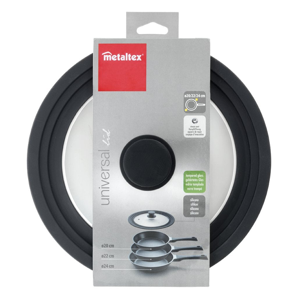 Metaltex Pot Lid 20-24 cm Glass/Silicone Black