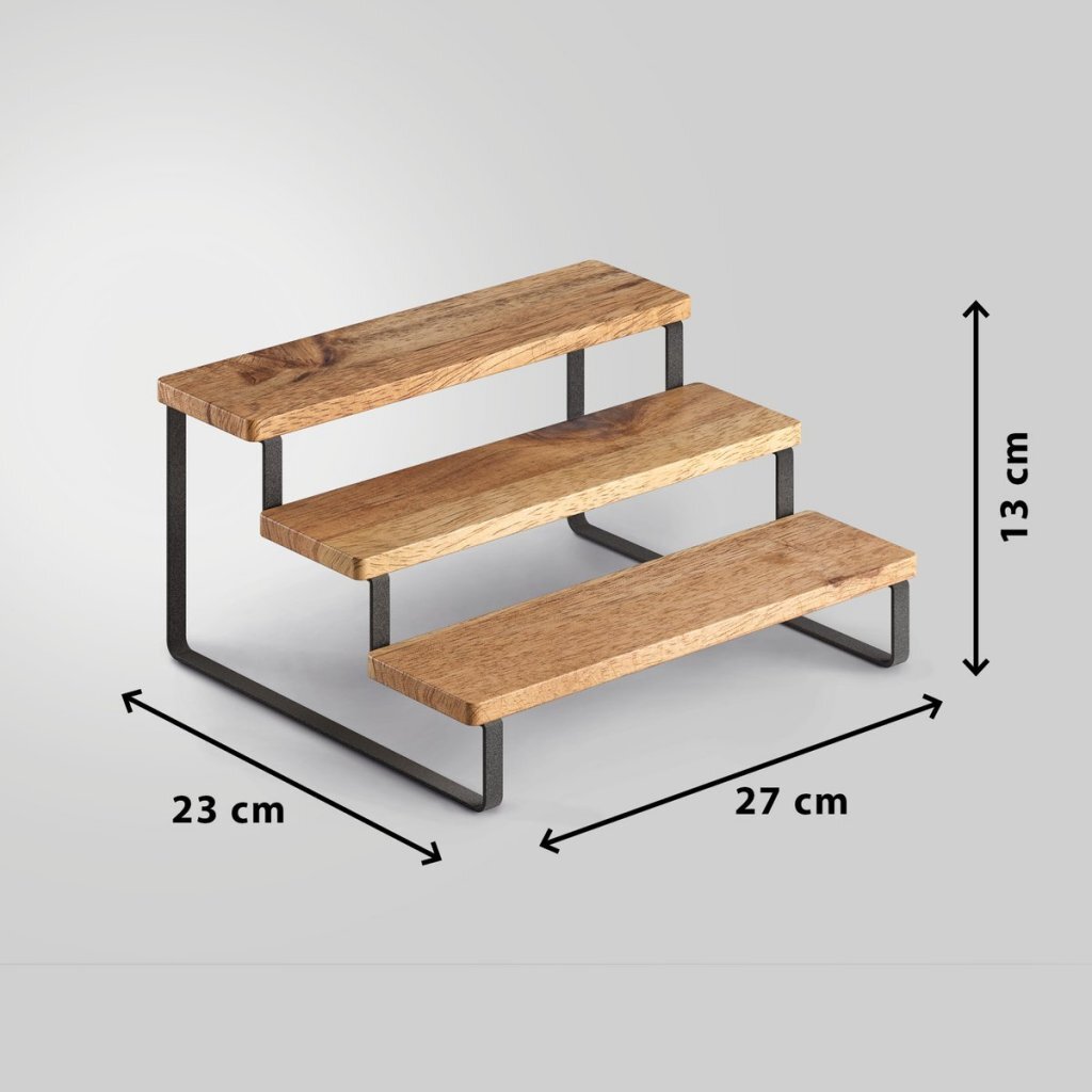 Metaltex York Lava Spice Rack 3 Tiers Acacia Wood/Black Metal 23x27x13 cm