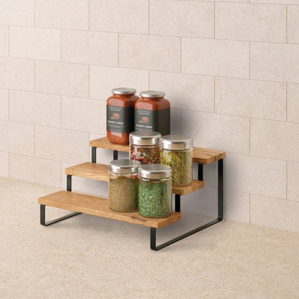 Metaltex York Lava Spice Rack 3 Tiers Acacia Wood/Black Metal 23x27x13 cm