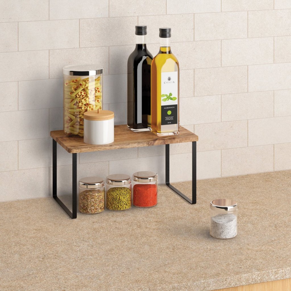 Metaltex York Lava Spice Rack 1 Tier Acacia Wood/Black Metal 19x32x16 cm