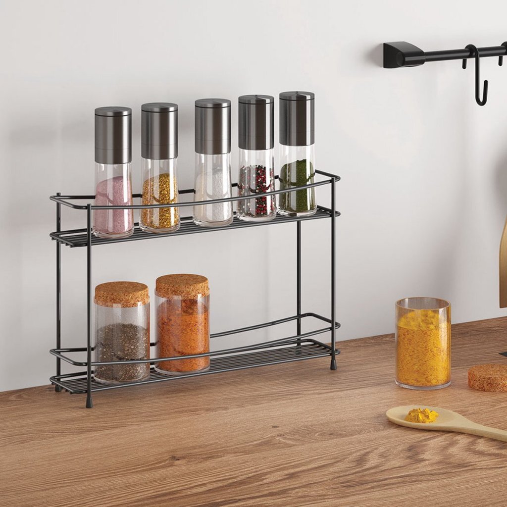 Metaltex → Kumino Spice Rack → 2 Tiers → Matte Black/Metal