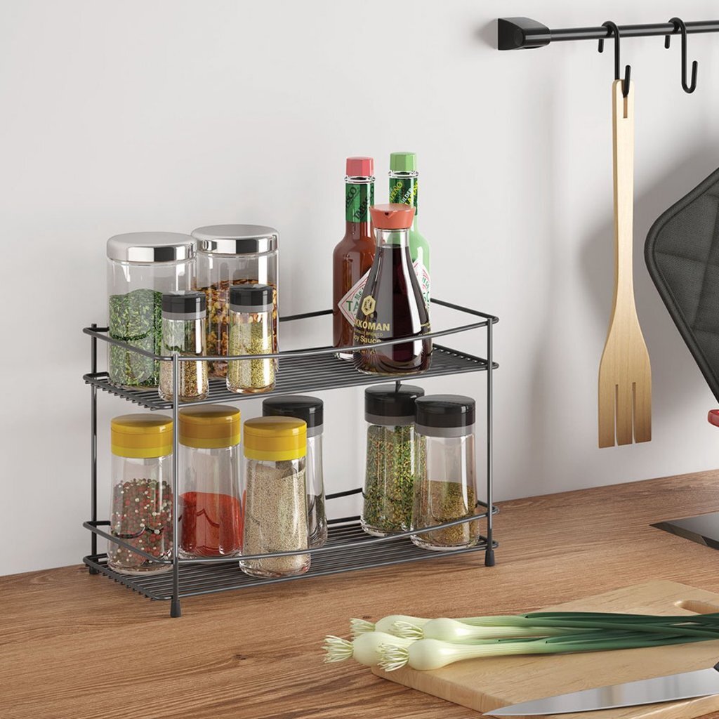 Metaltex → Oregano Spice Rack → 2 Tiers → 33x16x21 cm → Matte Black/Metal