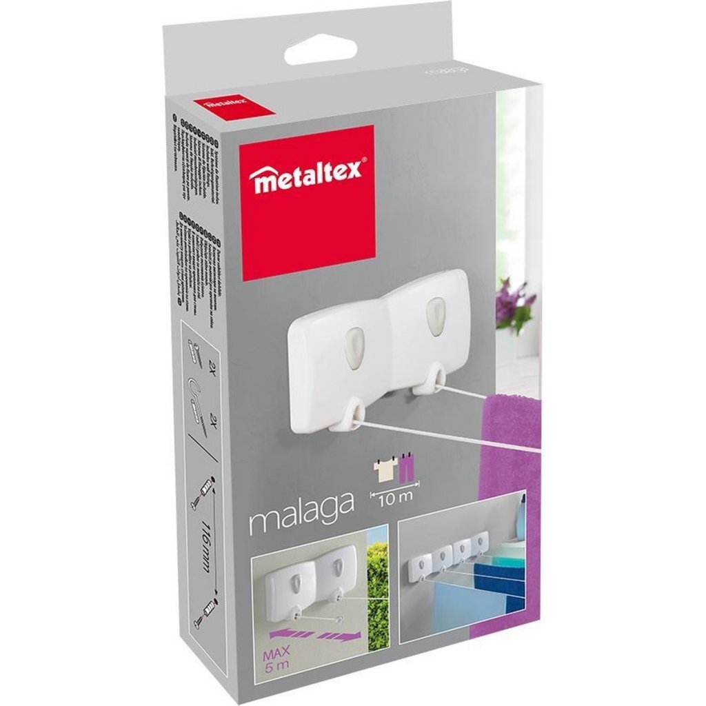 Metaltex Malaga Wall Drying Rack 10 m Drying Length White