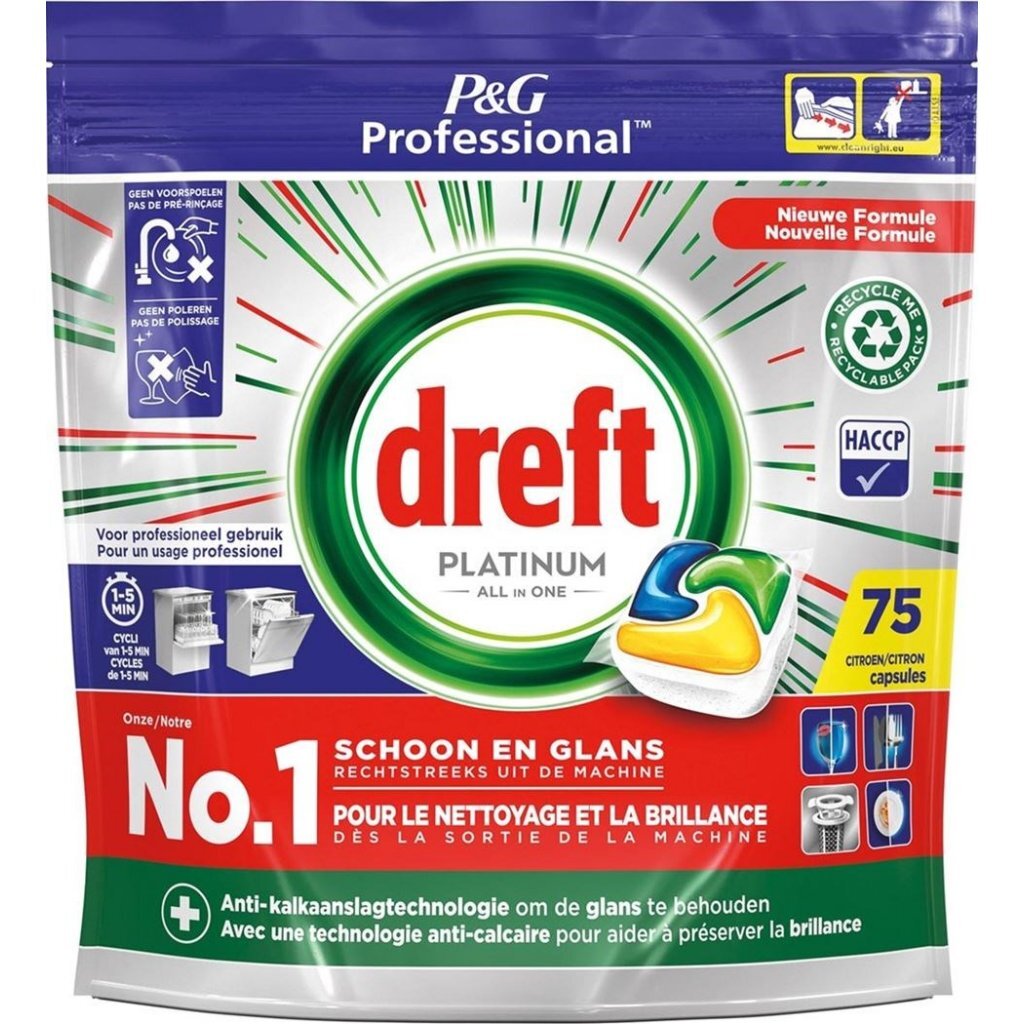 Dreft Professional Platinum Dishwasher Capsules Lemon 75 Pieces