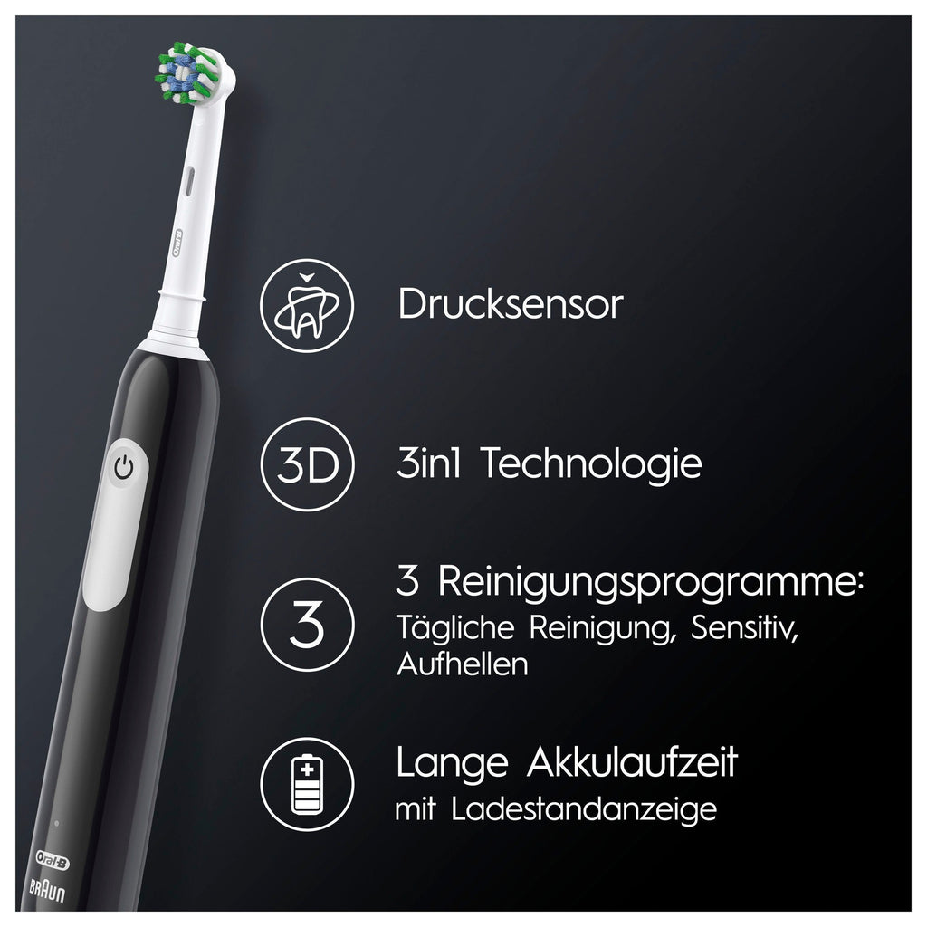 Oral-B Pro 1 Electric Toothbrush - Black - 360 Pressure Sensor - 7-Day Battery Life