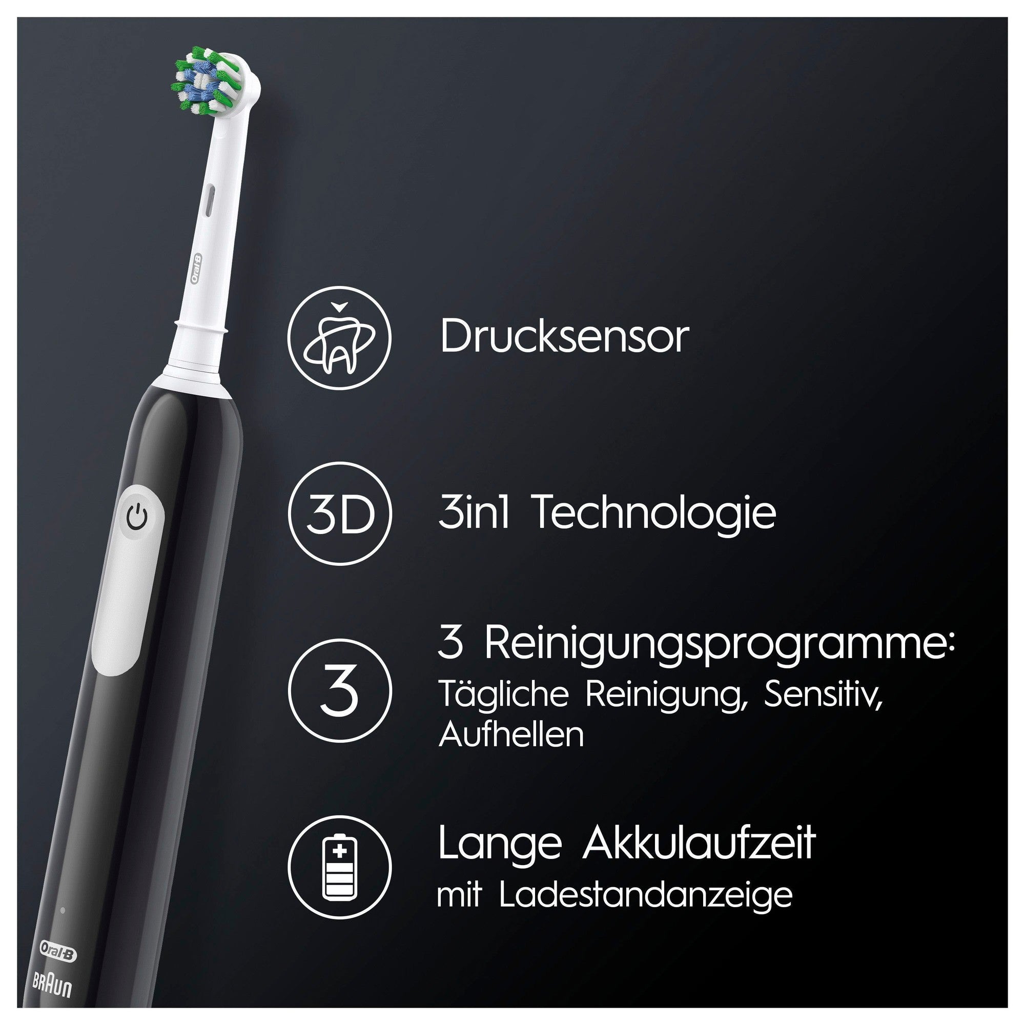 Oral-B Pro 1 Electric Toothbrush - Black - 360 Pressure Sensor - 7-Day Battery Life