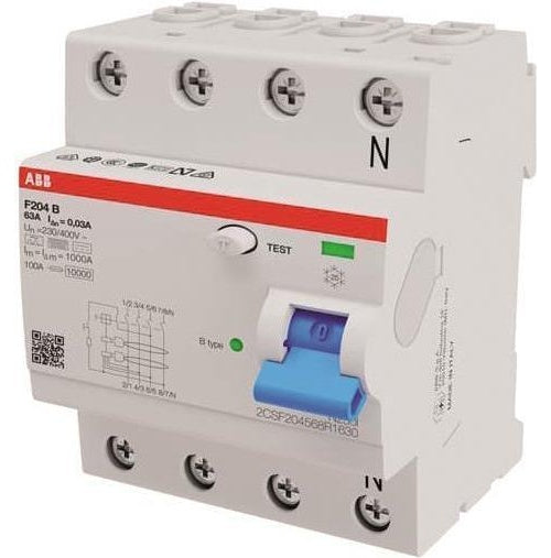 ABB Stotz S&J FI-Schutzschalter TypB 4P 63A,30mA,3kA,4TE F204B-63/0,03-4TE (2CSF204568R1630) afbeelding 1