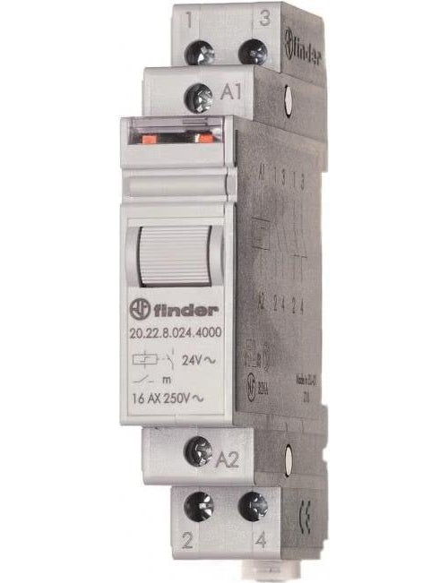 FINDER Stromst.-Sch.24VDC 20.22.9.024.4000 Serie 20 für DIN-Schiene 2S 16A 20.22.9.024.4000 (202290244000) afbeelding 1