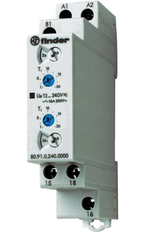 Finder Zeitrelais Taktgeber-asymetrisch 80.91.0.240.0000 80.91.0.240.0000 12 - 240 V DC/AC 1 Wechsler 16 A 400 V/AC (AC1 (80.91.0.240.0000) afbeelding 1
