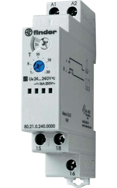 Finder Zeitrelais Einschaltwischer 80.21.0.240.0000 80.21.0.240.0000 24 - 240 V DC/AC 1 Wechsler 16 A 400 V/AC (AC1) Max (80.21.0.240.0000) afbeelding 1