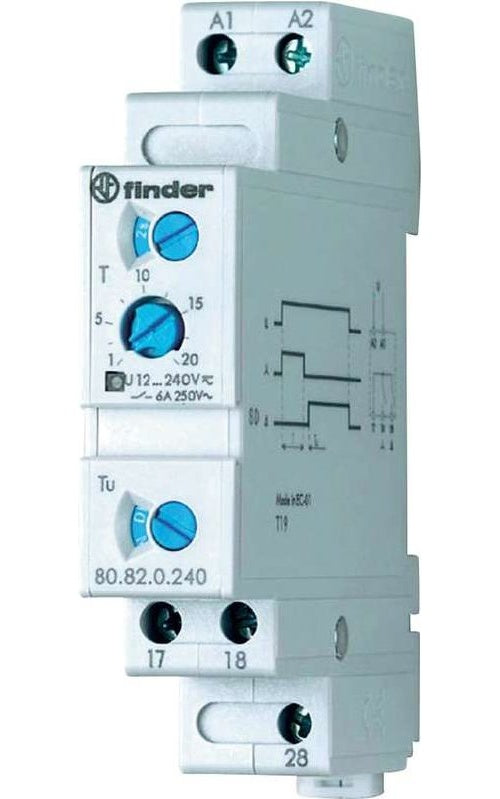 Finder Zeitrelais Stern-/Dreieck (Tu = 0,05 - 1 s) 80.82.0.240.0000 80.82.0.240.0000 12 - 240 V DC/AC 2 Schließer 6 A 40 (80.82.0.240.0000) afbeelding 1