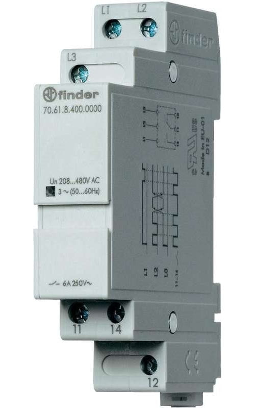 Finder Netzüberwachungsrelais 70.61.8.400.0000 70.61.8.400.0000 3-Phasen-Netzüberwachung (208 - 480 V/AC), Phasenfolge (70.61.8.400.0000) afbeelding 1