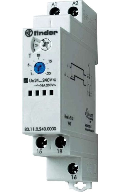 Finder Zeitrelais Einschaltverzögerung 80.11.0.240.0000 80.11.0.240.0000 24 - 240 V DC/AC 1 Wechsler 16 A 400 V/AC (AC1 (80.11.0.240.0000) afbeelding 1