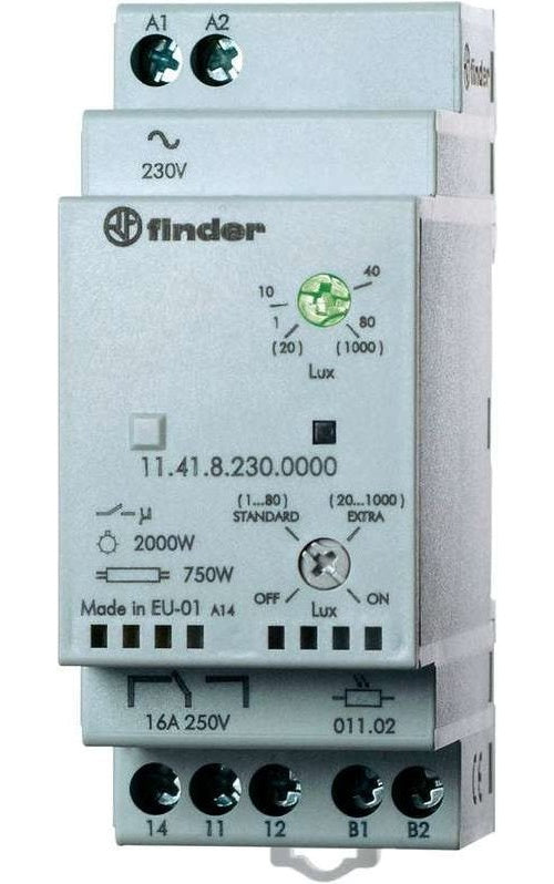 Finder Dämmerungsschalter für 35 mm DIN-Schiene, Serie 11.41.8.230 11.41.8.230.0000 (Standard/hoher Bereich) 1 - 80/30 - (11.41.8.230.0000) afbeelding 1
