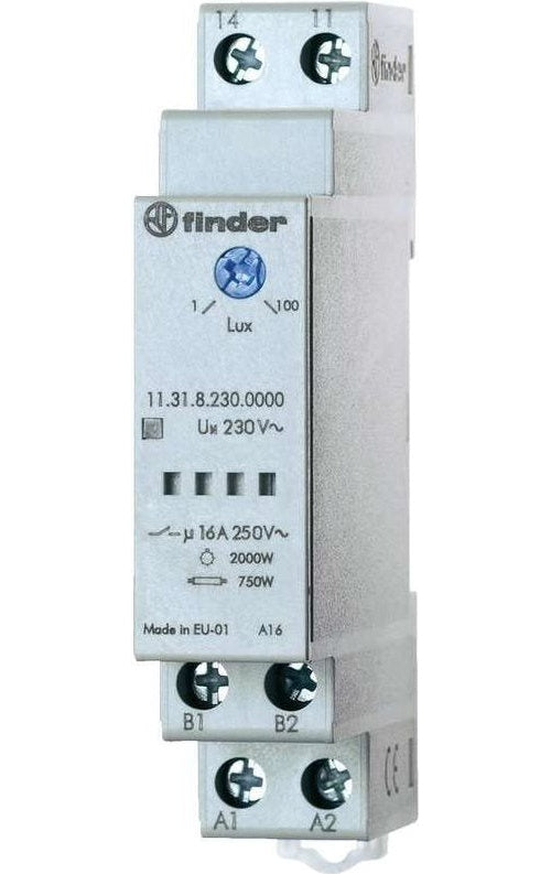 Finder Dämmerungsschalter für 35 mm DIN-Schiene, Serie 11.31.8.230 11.31.8.230.0000 1 - 100 lx 230 V/50 - 60 Hz 1 Schlie (11.31.8.230.0000) afbeelding 1