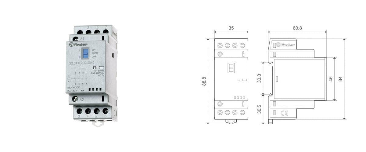 Finder Installationsschütz 230VAC/DC,4S,LED 22.34.0.230.4340 (223402304340) afbeelding 1