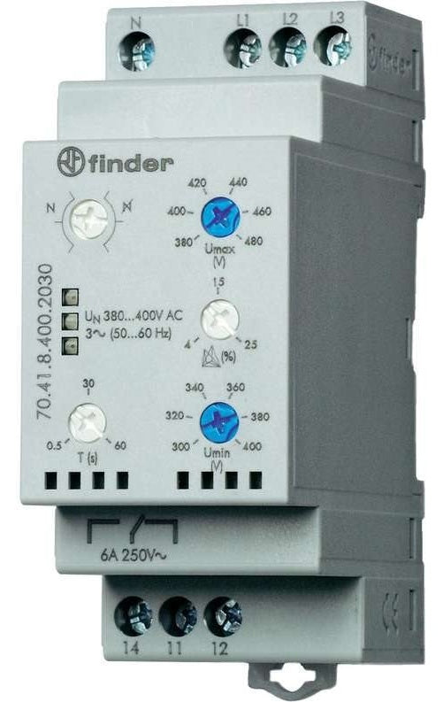 Finder Netzüberwachungsrelais 70.41.8.400.2030 70.41.8.400.2030 3-Phasen-Netzüberwachung (380 - 415 V/Ac), N-Leiter-Über (70.41.8.400.2030) afbeelding 1