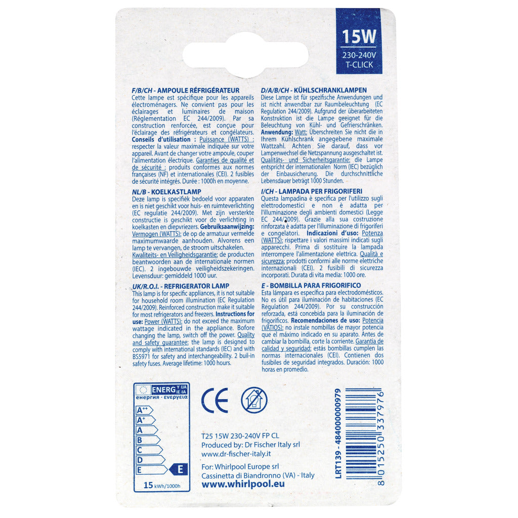 WPRO Kabel-keur Koelkastlamp T-click T25 15w