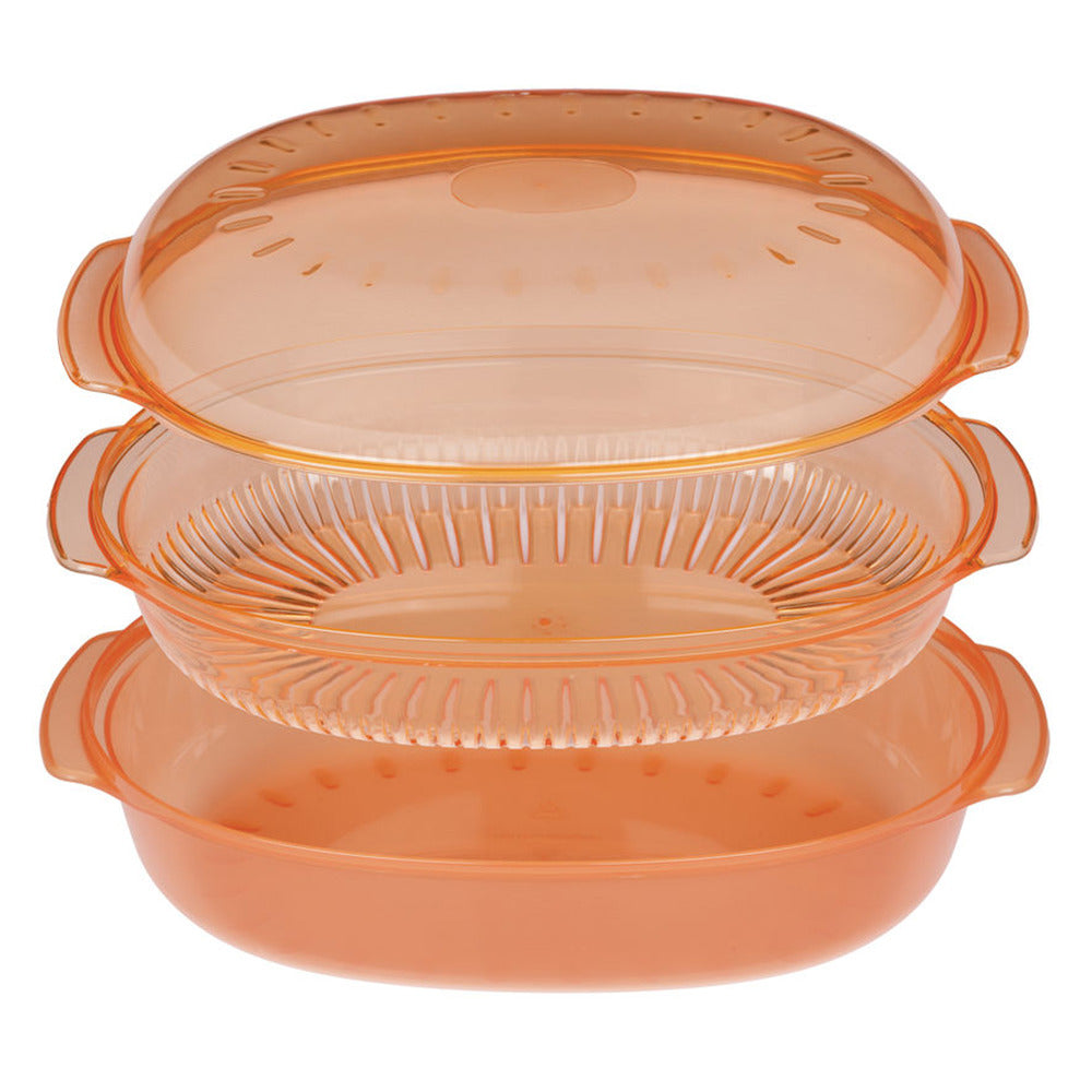 WPRO Oval Steam Dish 2.5ltr - Microwave Safe, Dishwasher Safe