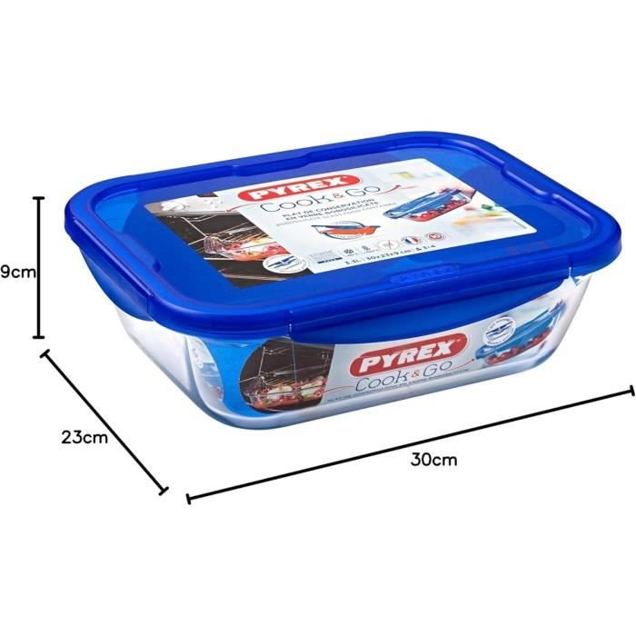 PYREX Rectangular Container with Lid - 30 x 23 cm - 3.30 L - Cook & Go - Borosilicate Glass