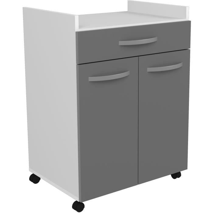 OSLO Serving Cart - Glossy Grey - 1 Drawer and 1 Door - W 60 x D 44 x H 81 cm - EKIPA