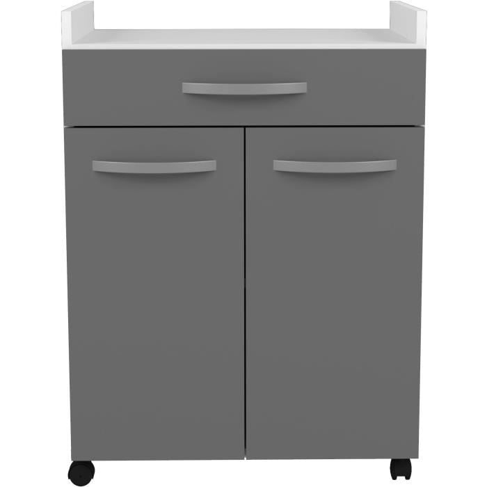 OSLO Serving Cart - Glossy Grey - 1 Drawer and 1 Door - W 60 x D 44 x H 81 cm - EKIPA