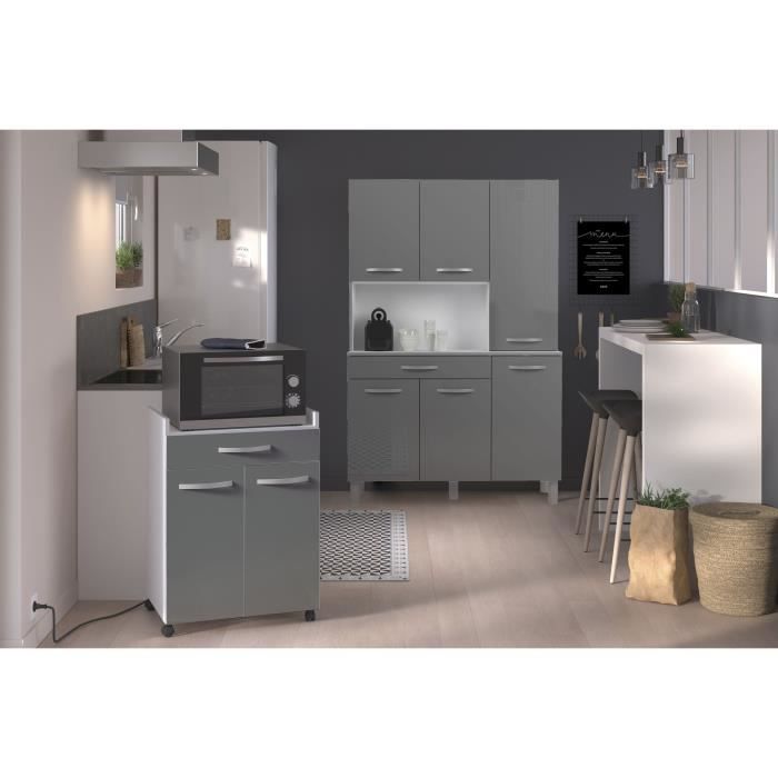 OSLO Serving Cart - Glossy Grey - 1 Drawer and 1 Door - W 60 x D 44 x H 81 cm - EKIPA