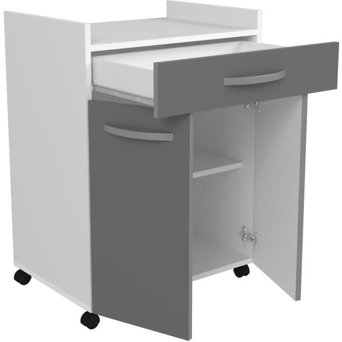 OSLO Serving Cart - Glossy Grey - 1 Drawer and 1 Door - W 60 x D 44 x H 81 cm - EKIPA