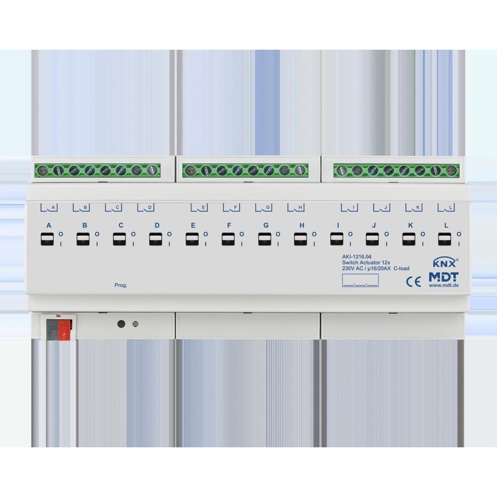 MDT AKI-1216.04 Schaltaktor 12fach 12TE REG 16/20A 230VAC C-Last Industrie 200ÂµF (AKI-1216.04)