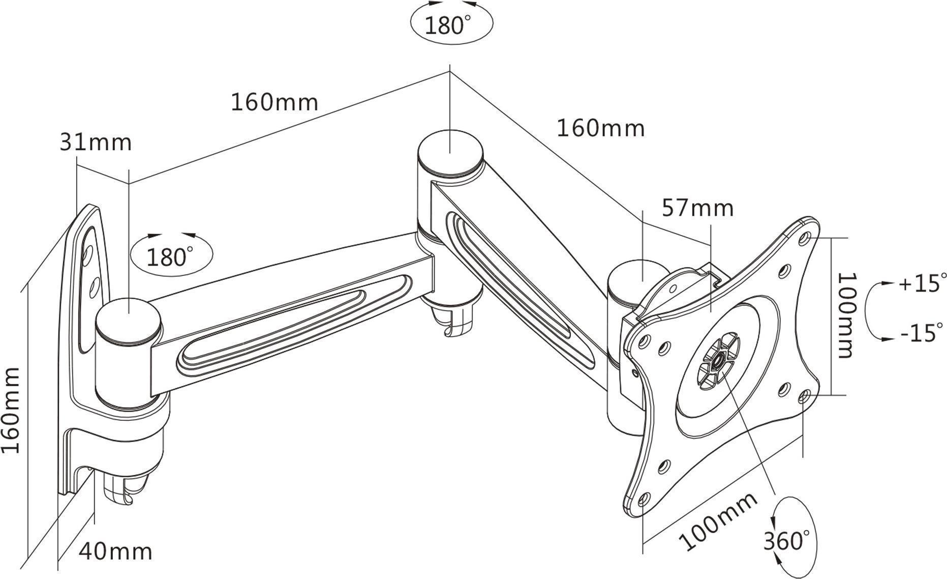 InLine Mounting Kit - Wall Mount - Adjustable Arm - for LCD - Black - 23105D
