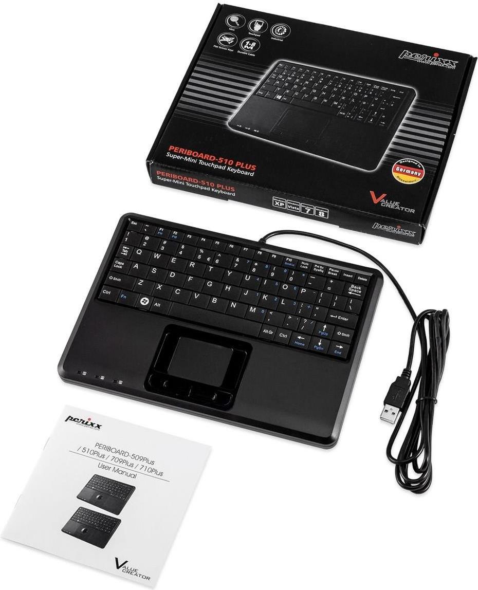 Perixx PERIBOARD-510H Plus Super-Mini Keyboard with Touchpad USB Spanish Black (PERIBOARD-510 H PLUS ES)