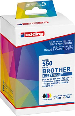 EDDING Ink Cartridge Compatible with Brother LC-223BKCMY - Black, Cyan, Magenta, Yellow, EDD-550 18-550-01