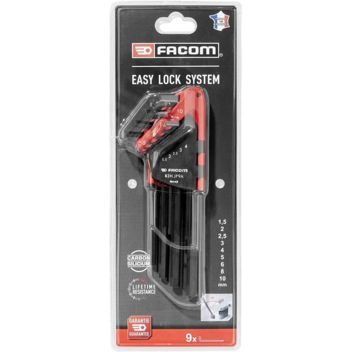 FACOM Long Hex Key Set - 9 Pieces - With Storage Bracket - Model 83H.JP9APB