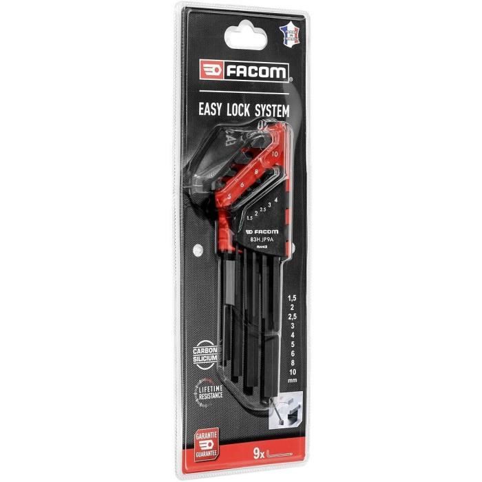 FACOM Long Hex Key Set - 9 Pieces - With Storage Bracket - Model 83H.JP9APB