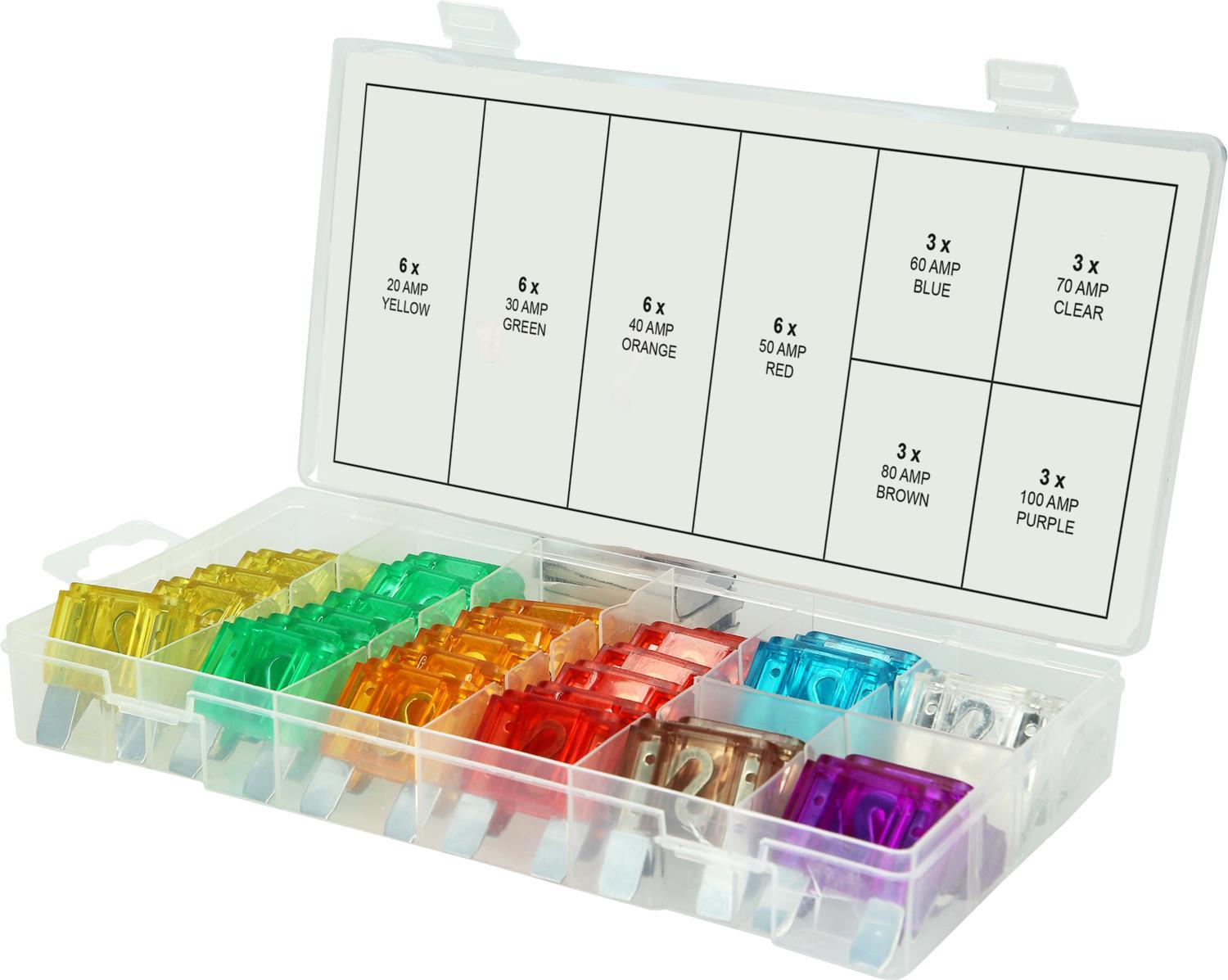 KS TOOLS Automotive Fuse Assortment, 20-100A, 36-Piece (970.0730)