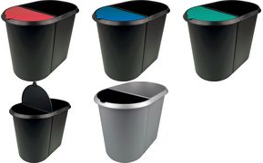 helit Wastepaper Basket "the double", 20 L, Oval, Black with Handle (H6103795)