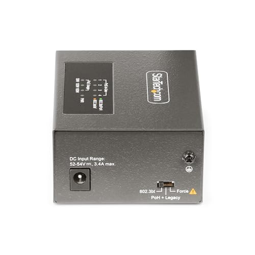 StarTech.com 4-Port Multi-Gigabit PoE Injector, 802.3af/802.3at/802.3bt, 5Gbps NBASE-T, 160W Power Budget, Wall and DIN Rail Mountable (AS445C-POE-INJECTOR)