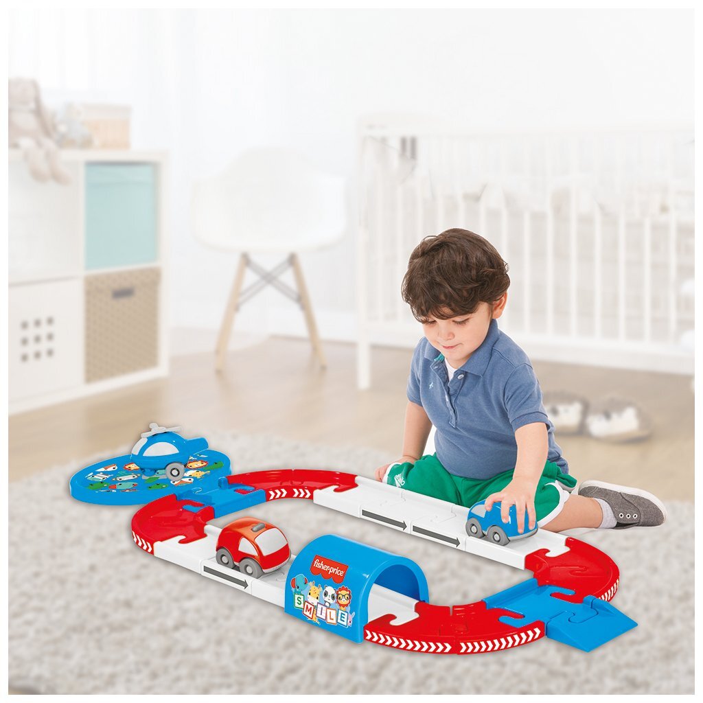 Dolu Car Playset - 24 Pieces - Track with Helipad and Tunnel