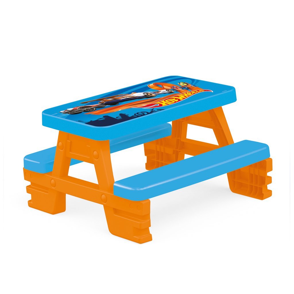 Dolu Picnic Table for Kids Blue/Orange - Hot Wheels Design for 4 Children