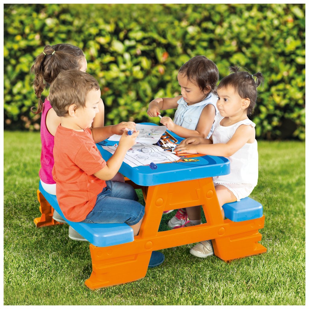 Dolu Picnic Table for Kids Blue/Orange - Hot Wheels Design for 4 Children