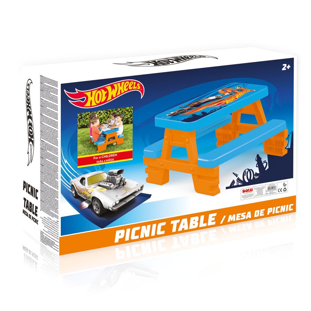 Dolu Picnic Table for Kids Blue/Orange - Hot Wheels Design for 4 Children