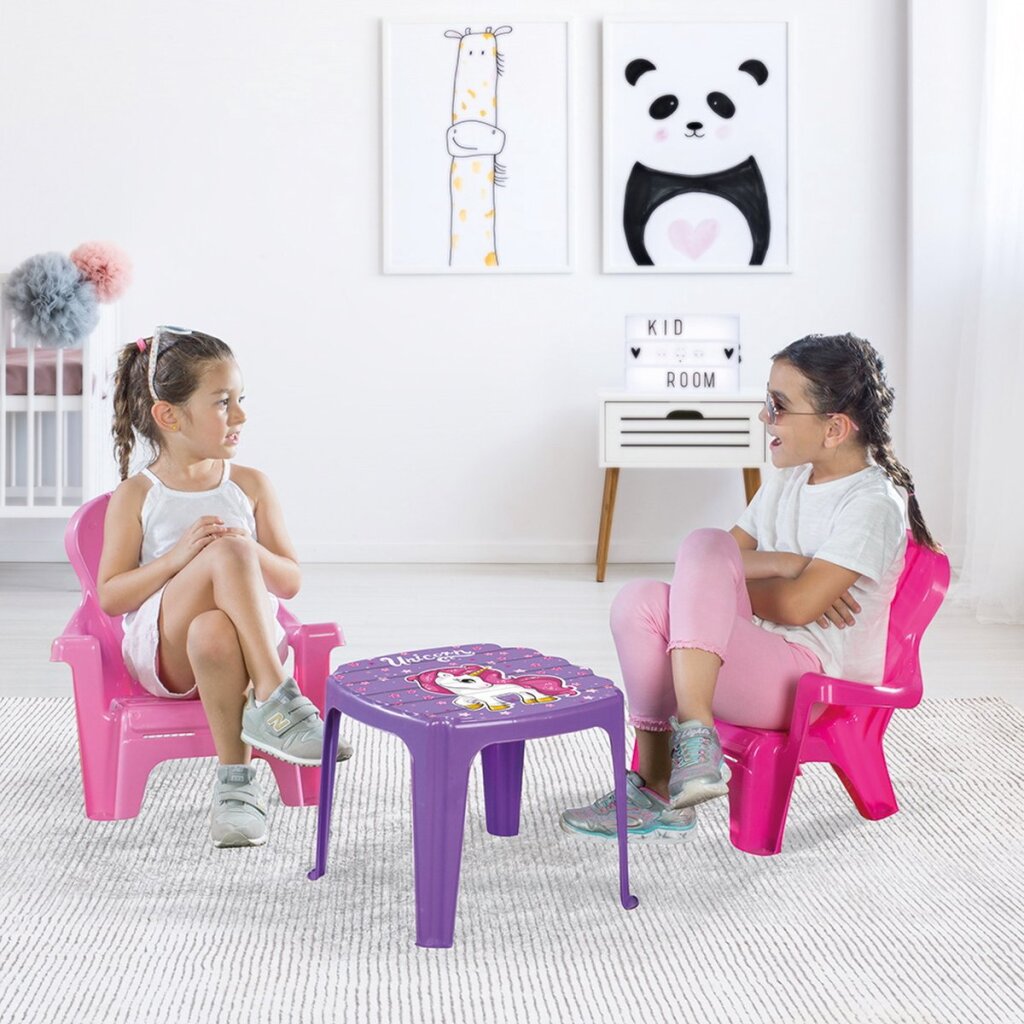 Dolu Unicorn Table with Chairs Pink/Purple - Kids Furniture Set