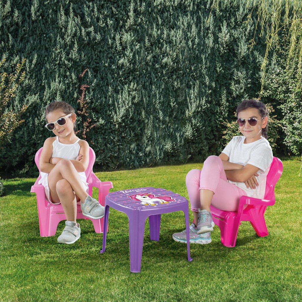 Dolu Unicorn Table with Chairs Pink/Purple - Kids Furniture Set