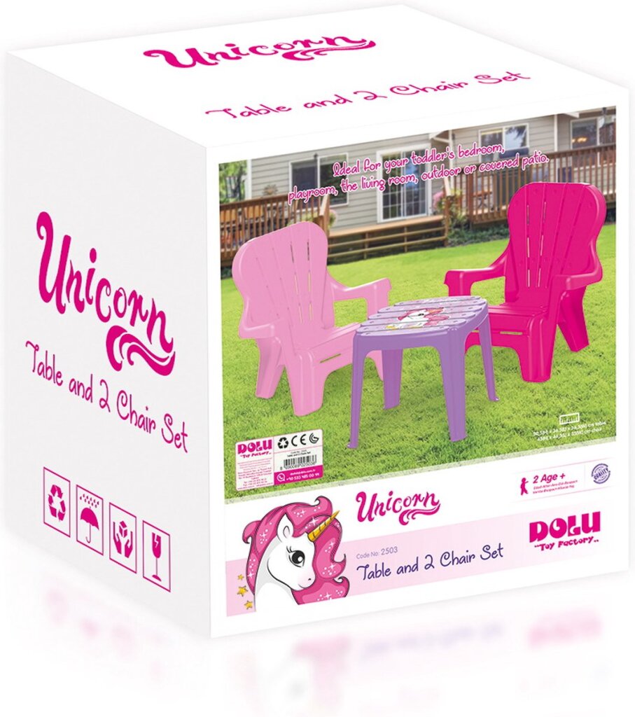 Dolu Unicorn Table with Chairs Pink/Purple - Kids Furniture Set