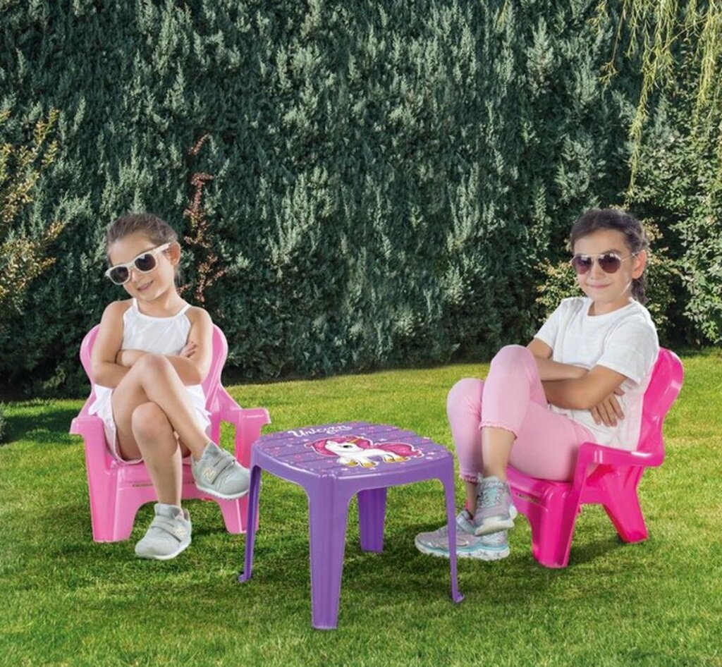 Dolu Unicorn Table with Chairs Pink/Purple - Kids Furniture Set