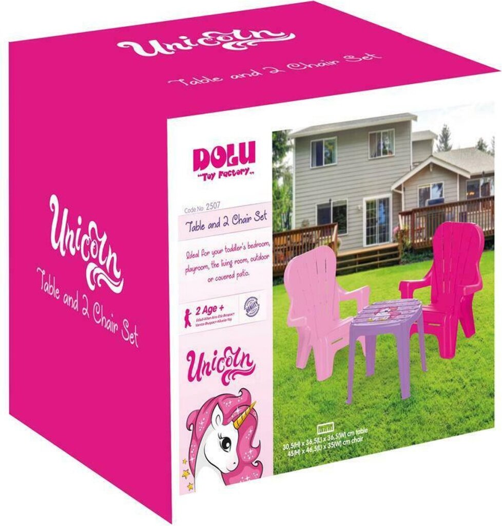 Dolu Unicorn Table with Chairs Pink/Purple - Kids Furniture Set