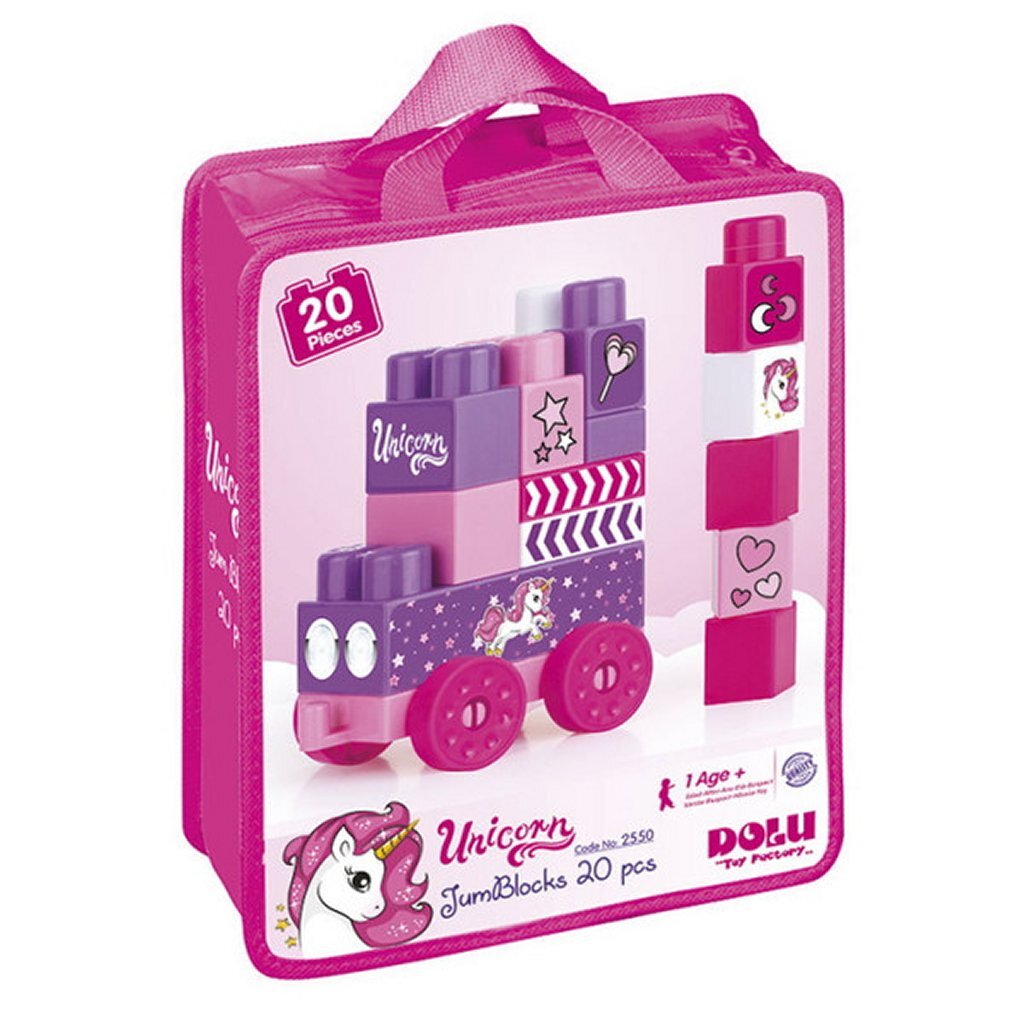 Dolu Unicorn JumBlocks Train with 20 Blocks Pink - Kids Building Toy