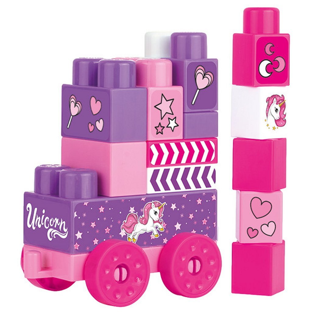 Dolu Unicorn JumBlocks Train with 20 Blocks Pink - Kids Building Toy