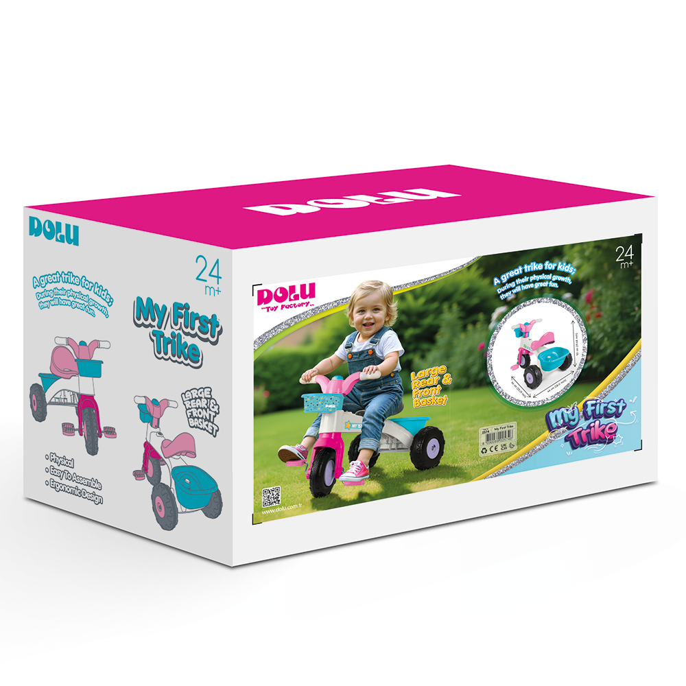 Dolu My First Trike Pink/White/Blue Tricycle for Toddlers