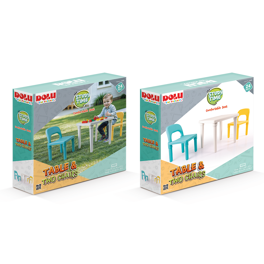 Dolu Children's Table with 2 Chairs Turquoise/Yellow - Suitable from 2 Years